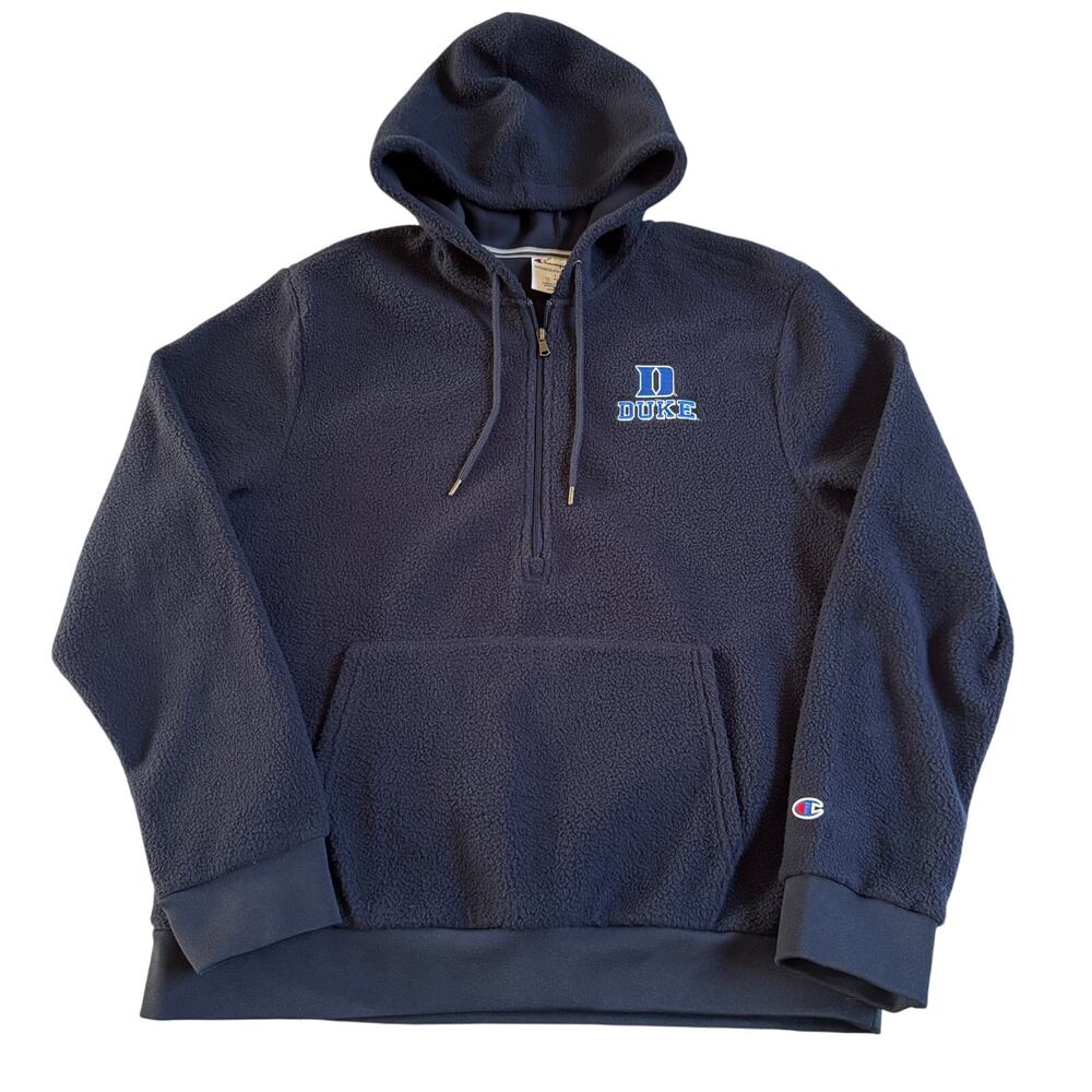 Duke University Champion Sherpa 1/2 Zip Pullover Hoodie Blue Devils Large EUC